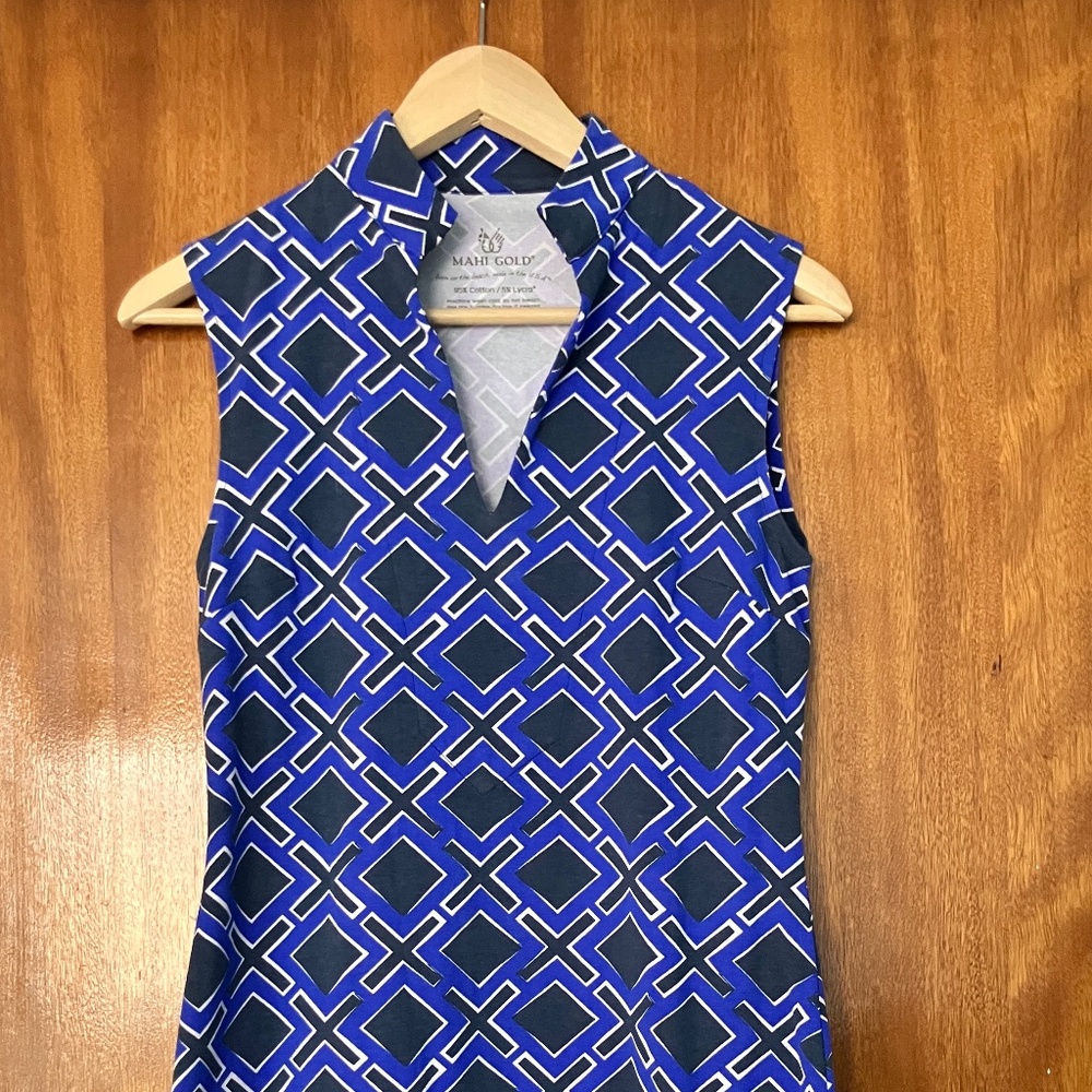 Geometric Blue Mahi Gold Dress